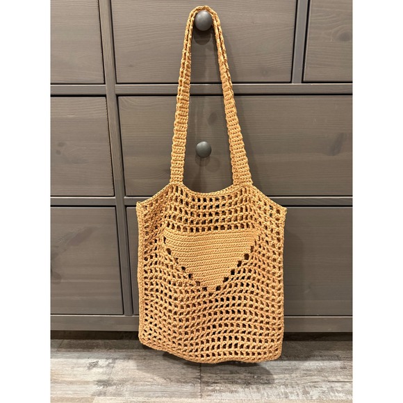 Handmade Handbags - Handmade Raffia Tote Bag Milky Coffee Crochet Knit Tan Bohemian Market Bag